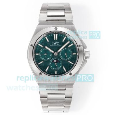 Swiss IWC Schaffhausen Ingenieur Perpetual Calendar Green Face Steel Watch 
